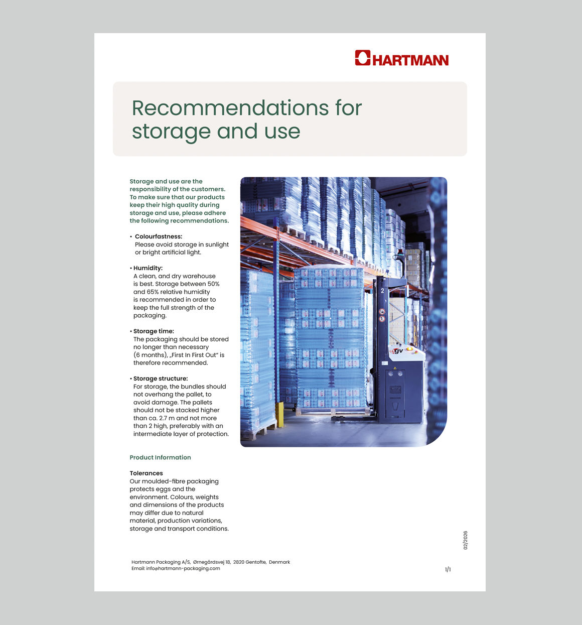 Recommendations for storage and use