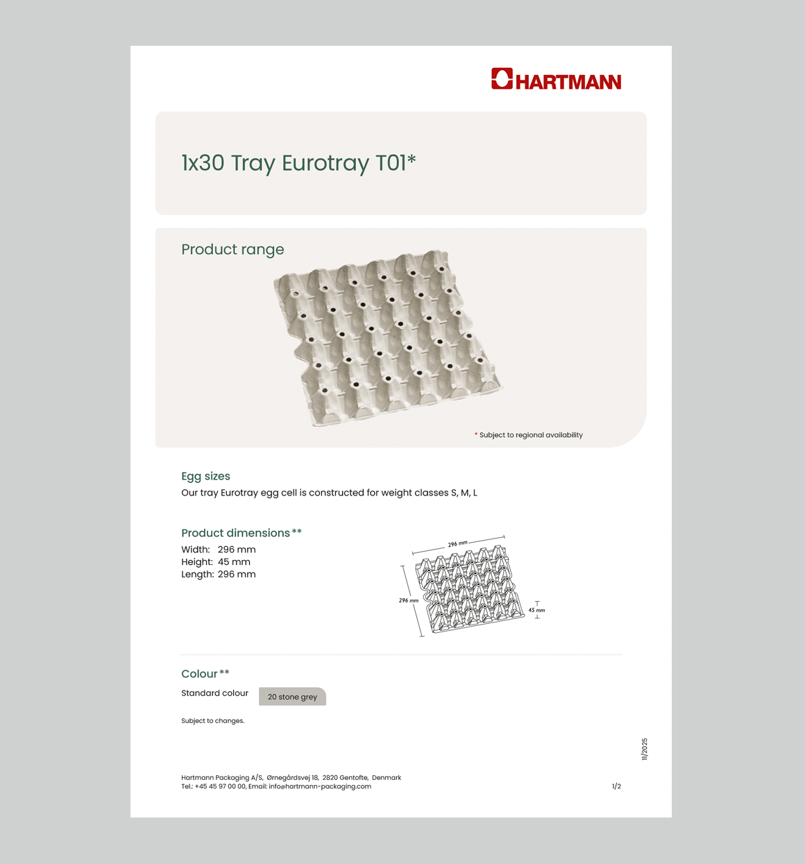 Data sheet Tray 1x30 Eurotray T01