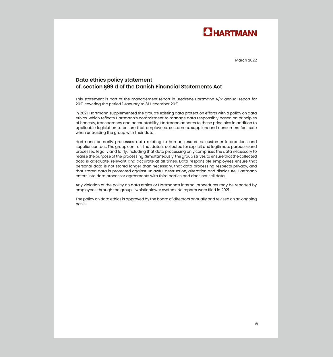 2021 Statutory Data Ethics Policy Statement