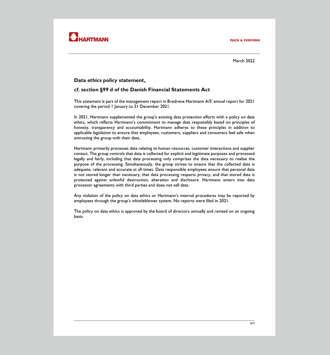 2021 Statutory Data Ethics Policy Statement