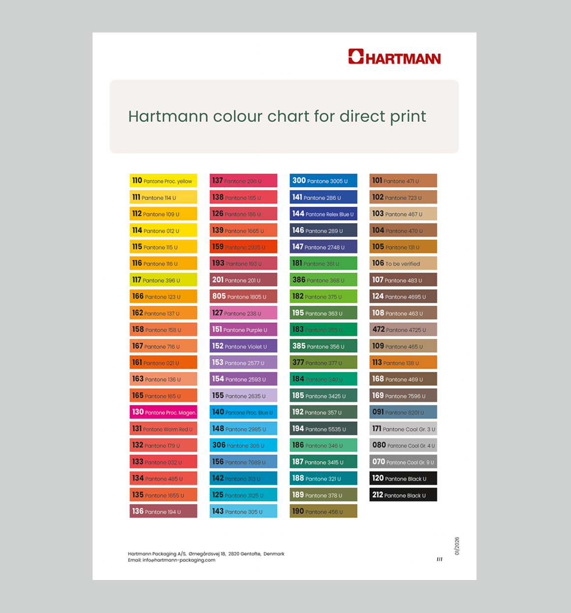 Colour Chart for Direct Print