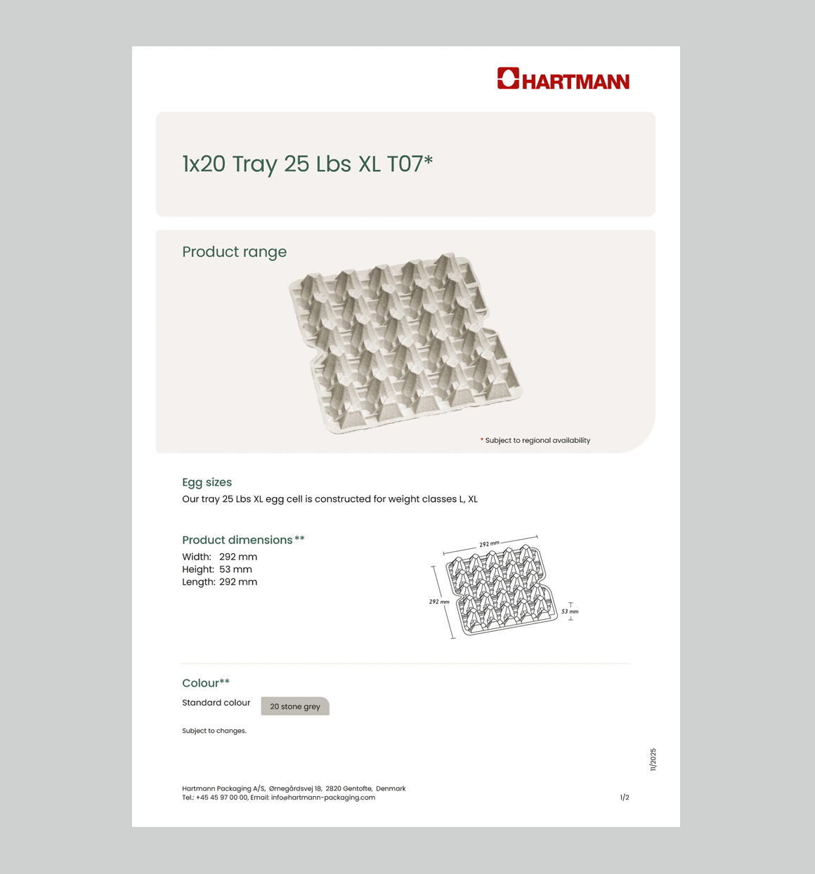 Data sheet 1x20 Tray 25 Lbs T07