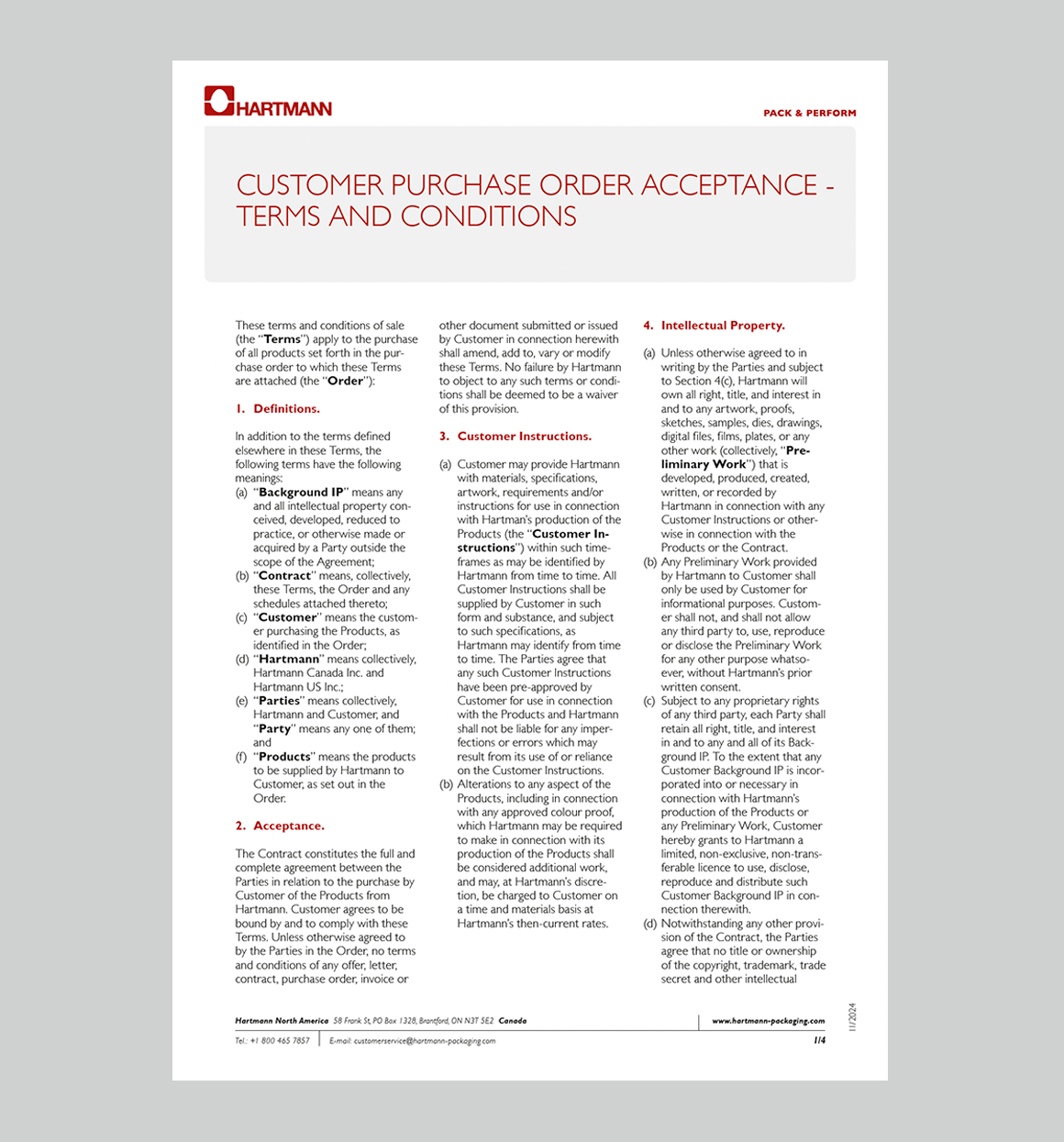 Purchase Order Customer Terms and Conditions