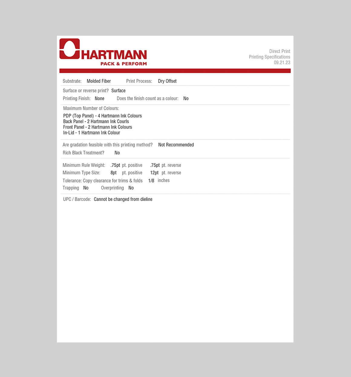 Direct Print Printing Specification