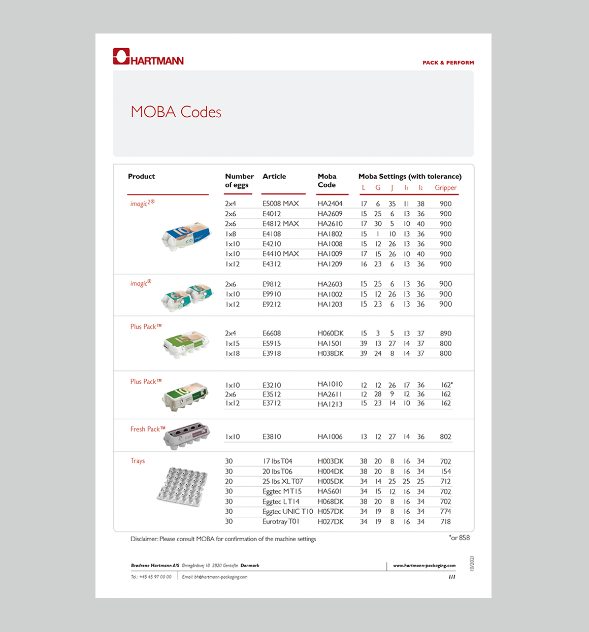Machine settings MOBA