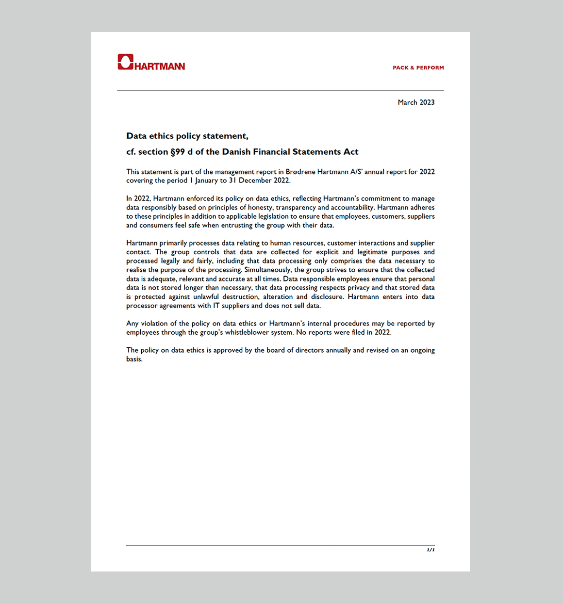 Statutory Data Ethics Policy Statement 2022