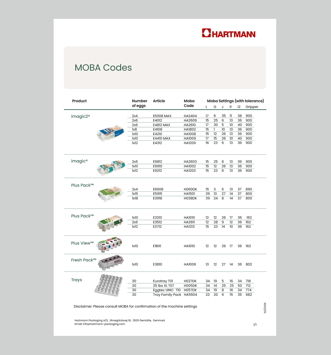 Machine settings MOBA