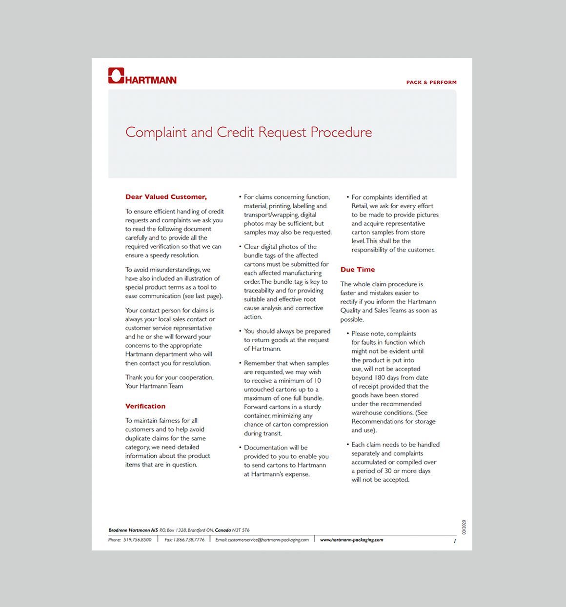 Complaint and credit request procedure