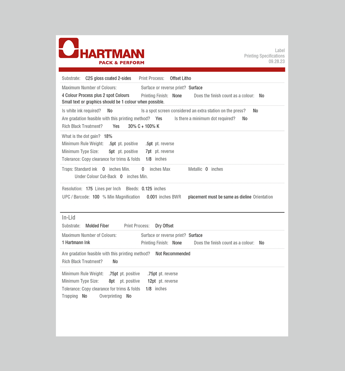 Label Printing Specification