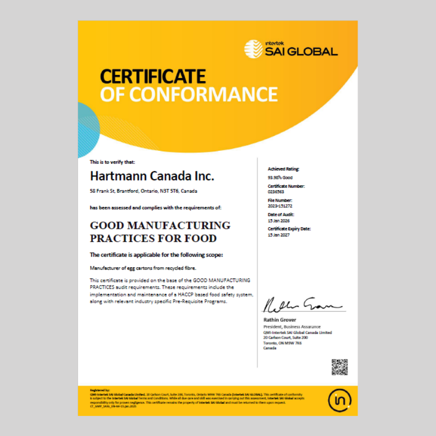 Good Manufacturing Practices for Food Certificate of Conformance (2026)