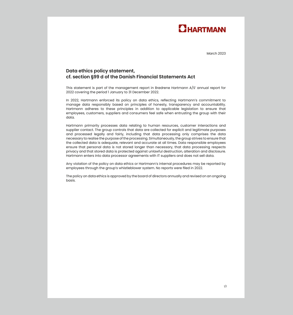 2022 Statutory Data Ethics Policy Statement