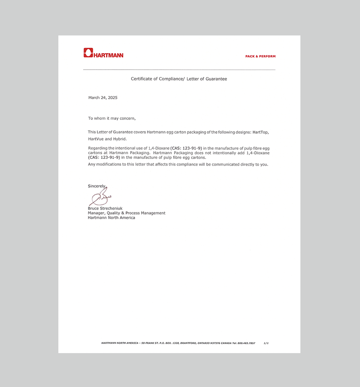 Dioxane Compliance Statement (2025)